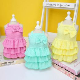 Dog Apparel Pet Cotton Suspender Skirt Candy Color Slip Dress Bow Sweet Princess Style Costume Clothes Cute Puppy Clothing