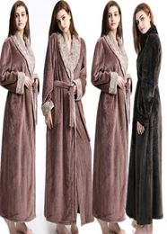 Fashion Woman Long Robe Winter Thick Warm Robes Coral Fleece Sleepwear el Spa Plush Bath Robe Nightgown7485823
