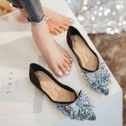 Casual Shoes Plus Size Flats For Women Spring Summer Rhinestone Beautiful Bowknot Loafers Lolita Girl Slip-on Boat