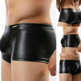 Underpants Men Leather Boxer Shorts Underwear Sexy Night Clubwear Bugle Pouch Boxershort Latex Panties Cuecas Masculina