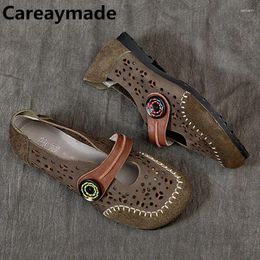 Casual Shoes Careaymade-Genuine Leather Spring Summer Women's Hollow Breathable Holes Flat Bottom Comfortable Soft Sole