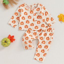 Clothing Sets Baby Girls Boys Halloween Costumes Cotton Linen Casual Outfits Pumpkin/Bat Print Long Sleeve Tops Trousers Set Toddler Clothes
