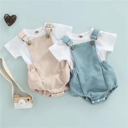Clothing Sets 0-24m Baby Girls Set Strappy Romper Suit Ribbed Short Sleeve T-Shirt Tops Adjustable Straps Infant Two Piece