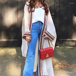 White Chiffon Long Maxi Kimono Cardigan Women Beach Cover Up Embroidery Edge With Belt Tunica Kaftans Femininos Beachwear 2024