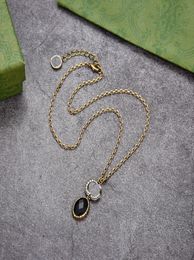 Vintage Diamond Pendant Necklaces Double Letter Rhinestone Necklace Women Metal Chain Pendants Jewellery With Gift Box3072904