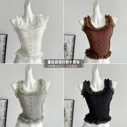 Women's Tanks Sweet Crop Tops Clothing Lace Sling Vest Tunic Fashion Korean Sexy Cute Y2k Top