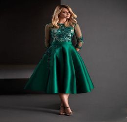 Green Cocktail Mother Of The Bride Dresses A Line Satin Appliqued Tea Length Guest Dress Customised Long Sleeve Formal Evening rob3288512