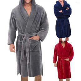 Home Clothing Hooded Men Winter Pajamas Robe Flannel Belt Thickened Warm Bathrobe Sleepwear Long Sleeve Plush Nightgown Male Bath