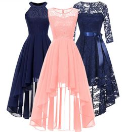 2020 wedding party dress prom gown fashion clothing Front short long back dark blue halter Bow Bridesmaid Dresses5858681