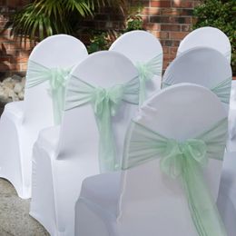 50100PCS 17x275cm sage Green organza Wedding Chair Sashes Party Arrangement Covers Cotton Antislip Bow Luxury Decoration 240513