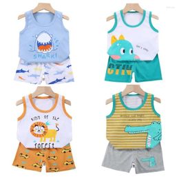 Clothing Sets Cartoon Soft Cotton Pyjama Vest Shorts 2-Piece Set Summer Kids Baby Boys Girls Casual Tracksuit Clothes Suit 0-6 Years