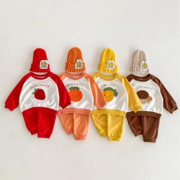 Clothing Sets Baby Kids Casual Simple Set 2024 Spring And Autumn Cute Korean Style Boys Girls Hoodie Comfortable Two-piece