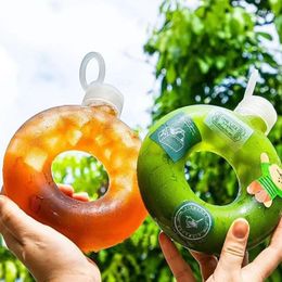 Water Bottles Portable Circle Cup High Temperature Resistant Milk Tea Bottle PP Fun Pot Small Fresh Donut 500ml