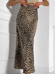 Skirts Leopard Print Women Half Skirt Vintage Slim Hip Package Female Split 2024 Spring Summer Elegant Office Lady Streetwear