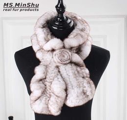Rex Rabbit Fur Scarf Real Fur Scarf for woman Fashion Winter Neck Warmer Female 100 Nature Rabbit Fur Scarves Wrap for winter Ms9325020
