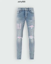 Designer Mens Jeans Split Denim Mens Slim Fit Jeans Casual Hip Hop Button Pant Men Elastic Womens Hole Slim Purple Jean True