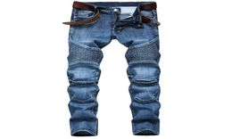 Mens Skinny Straight Jeans Fashion Sell Street Hole Male Blue Motorcycle Pants5079522