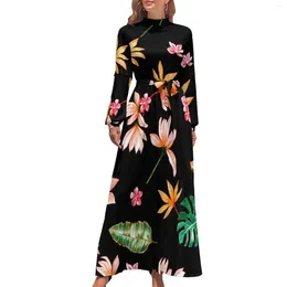 Casual Dresses Floral Print Dress Palm Leaf Trendy Sexy Maxi Basic Boho Beach Long High Waist Clothes