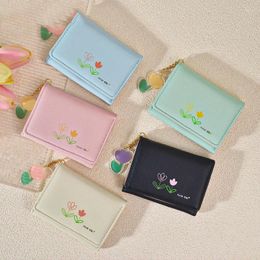 Wallets Simple Flower Prited Wallet Elegant Exquisite Triple Fold Coin Purse For Women's Girls Student Casual Card Bag Gifts Friends