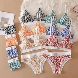 Bras Sets 2 Piece Bikini For Women Seamless V Neck Tops Sexy Panty Leopard Lingerie Female Cotton Underwear