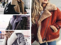 Suede Leather Lamb Fur Coat Women 2018 Fashion Warm Wool Teddy Motorcycle Jacket Ladies Winter Faux Fur Plus Size Coat Overcoat6696472