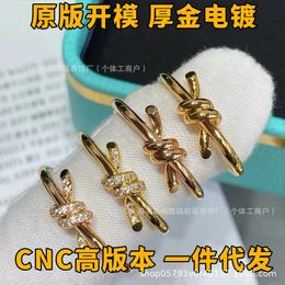 Designer Brand 925 Pure Silver Plated Gold Knot Set Diamond Ring Fingertip Fashion Instagram