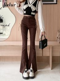 Women's Jeans Casual Split For Women Korean Autumn Style Fashion Lace-up High Waist Loose Slim Coffee Flare Pants