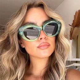 Sunglasses JNPCXI Ins Fashion Oversized Cat Eye Women Green Stripes Retro Shades UV400 Men Trending Oval Sun Glasses