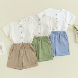 Clothing Sets Tollder Summer Clothes Round Neck Short Sleeve Button Down Tops Shorts Set With Pocket 2 Piece Outfits For Baby Boys