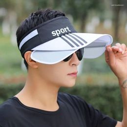 Berets Big Brim Men Sun Hat Retractable Visor Empty Top Cap Fashion Stripes Magic Tape Adjustable Outdoor Sport Hiking Fishing