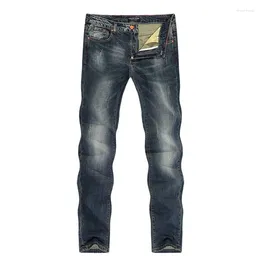 Men's Jeans Trousers Slim Straight Stretch Dark Blue Summer Thin Regular Fit Men Casual Fashion Brand Vintage Pants