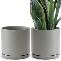 Planters Pots 10 inch ceramic flowerpot for plants with drainage holes and sauce speckled gray set of 2 flowerpotsQ240517