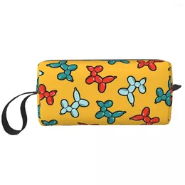 Cosmetic Bags Balloon Animal Dogs Pattern In Yellow Makeup Bag Dopp Kit Toiletry For Women Beauty Travel Pencil Case