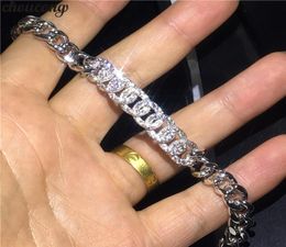 Fashion Hiphop bracelets Micro pave 5A cz Silver Colors Chain Party Wedding bracelet for women Men Shine Jewelry Gift2251051