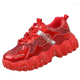 Fitness Shoes Women Platform Sneakers 2024 Fashion Silver Red Glitter Casual Thick Bottom Chunky Trainers Size 42