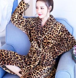 Fashion Leopard Thick Warm Bathrobe for Women 10 Colours Soft Long Bath Robes Female Dressing Gown Girl Large Big Size Robes2592892