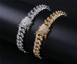 New Fashion Mens Hiphop Cuban Chain Bracelet Gold Silver Colour Iced Out Cubic Zirconia Bracelet Punk Jewellery Gifts for Men9673228