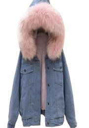 women faux leather jean jacket Winter Thick Jean Jacket Faux Fur Collar Fleece Hooded Denim Coat Female Warm Denim Outwear8600486