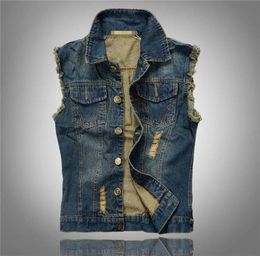 Whole 2016 s Ripped Jean Jacket Mens Denim Vest Plus Size M 6XL Jeans Waistcoat Men Cowboy Brand Sleeveless Jacket 6778040