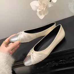 Casual Shoes Size 33-41 Fashion Silver Gold Toe Soft Genuine Leather Girls Female Flat Heel Flats Sweet Easy To Walk Women