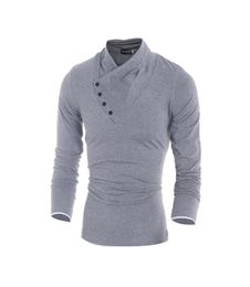 Fashion Slim Fit Men039s T shirt Personalised Oblique Buckle Male Clothing Cotton Long Sleeve Tshirt For 2010044451423