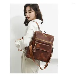 Backpack Women's Bag High Quality Vintage Pu Leather Shoulder Large Capacity Mochila Feminina Brown Travel Brand Daypack