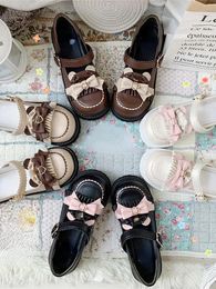 Kawaii Bowknot Lolita Shoes Japanese JK Uniform Shoes Retro College Style Female Student Lovely Round Toe Shoes Summer 240515