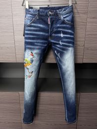 2024 New Men Jeans Hole Light Blue Dark Grey Italy Brand Man Long Pants Trousers Streetwear denim Skinny Slim Straight Biker Jean for D Top quality 28-38 Size DS D 99161