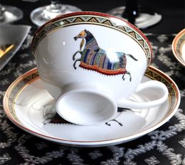 European Vintage Love Horse Bone China Coffee Cup And Saucer Set 250ml British White Porcelain Couple 240518