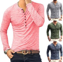 HEFLASHOR 2020 New Henley Tshirts Men Solid Long Sleeve Fashion Design Slim Button Casual Outwear Popular T Shirt For Male5196240