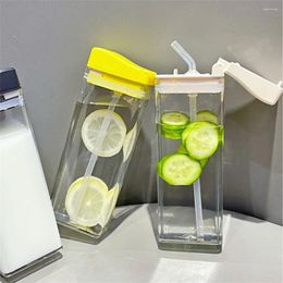 Water Bottles Transparent Cup Square Portable Plastic With Straw High Value Drinking Tools Bottle For Durable