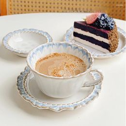 Cups Saucers Blue Retro Coffee Cup And Saucer Set Ceramic High-end Exquisite Light Luxury Afternoon Tea