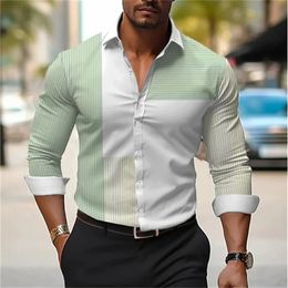 Summer Fashion Mens Line Printed Shirt for Daily Street Wear Comfortable Soft Flip Collar Button Long sleeved Top 240517