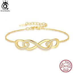 ORSA JEWELS Infinity Bracelet for Women 14K Gold 925 Sterling Silver Endless Love Symbol Adjustable Gift Jewellery SB179 240515